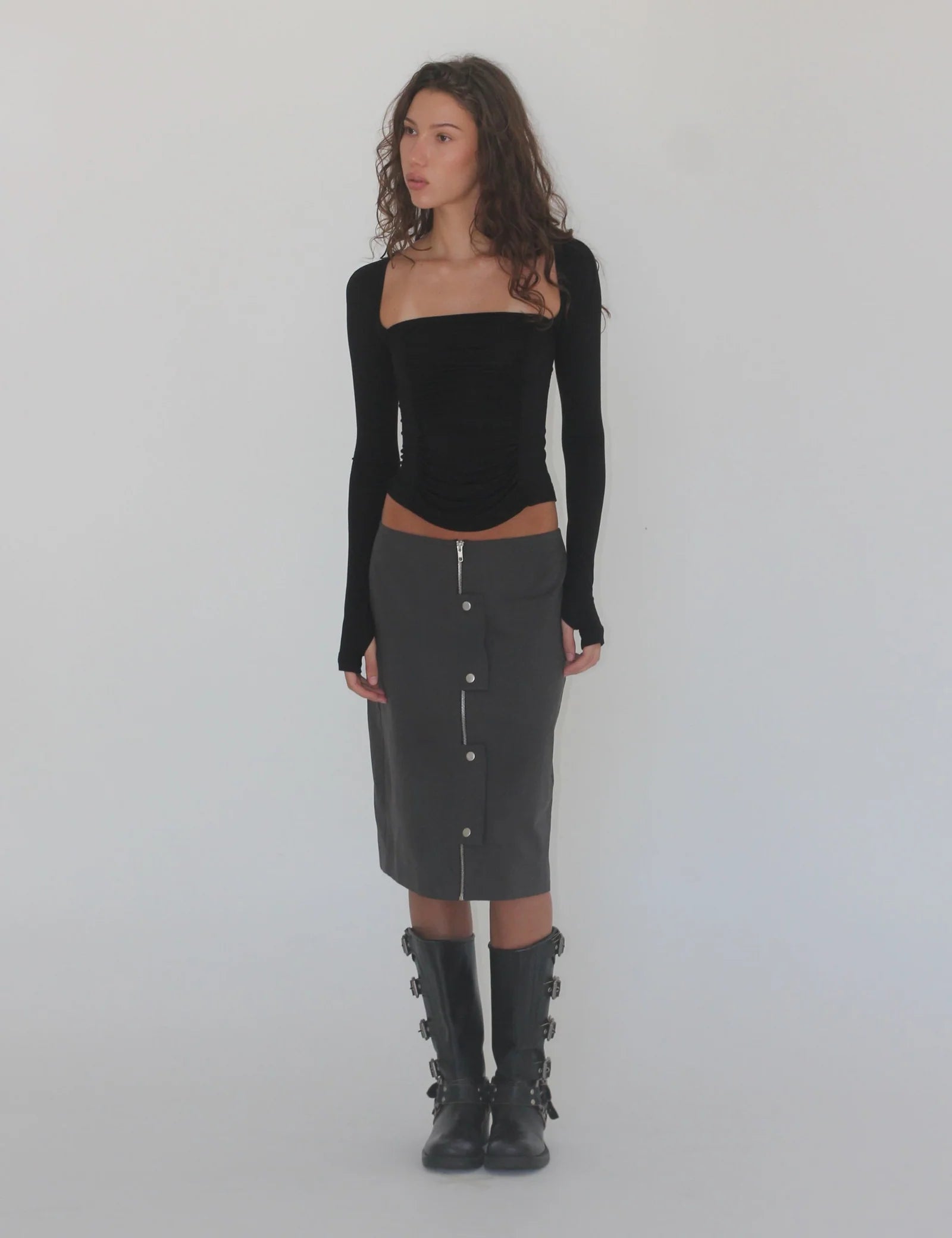 Moto Zip Midi Skirt