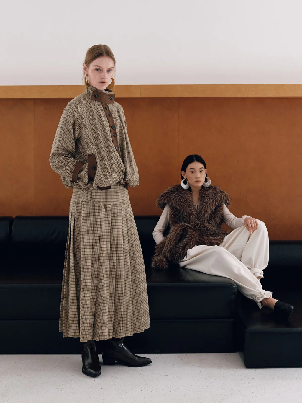 Claudia Check Skirt Khaki