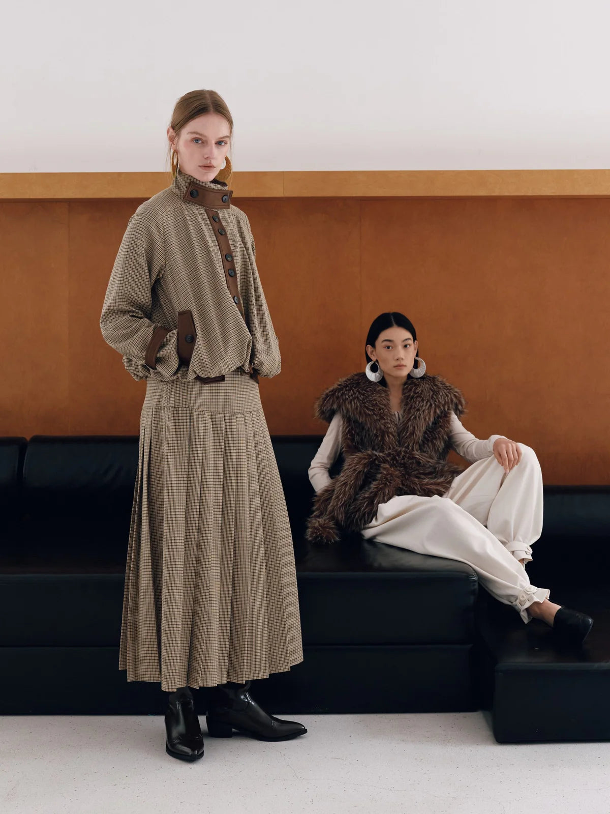 Claudia Check Skirt Khaki