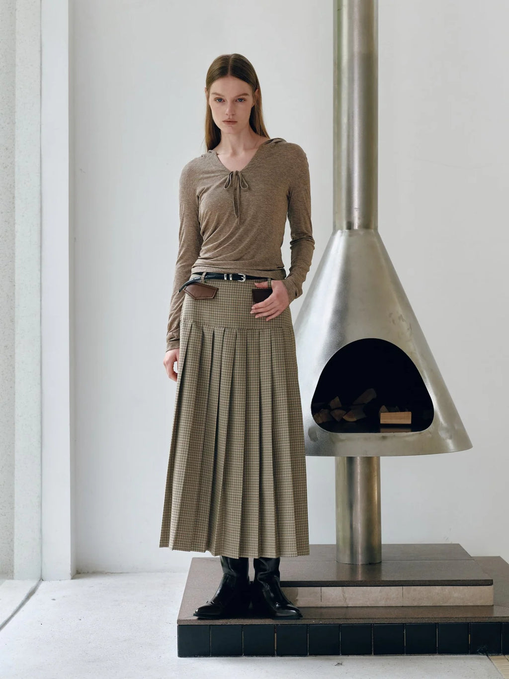 Claudia Check Skirt Khaki