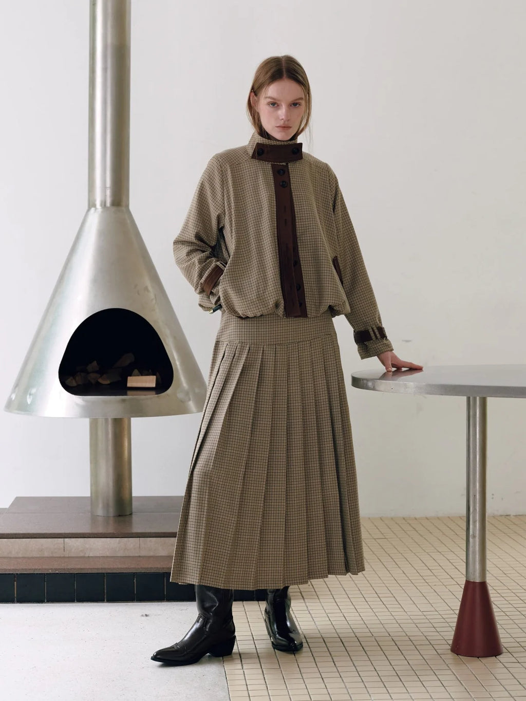 Claudia Check Skirt Khaki
