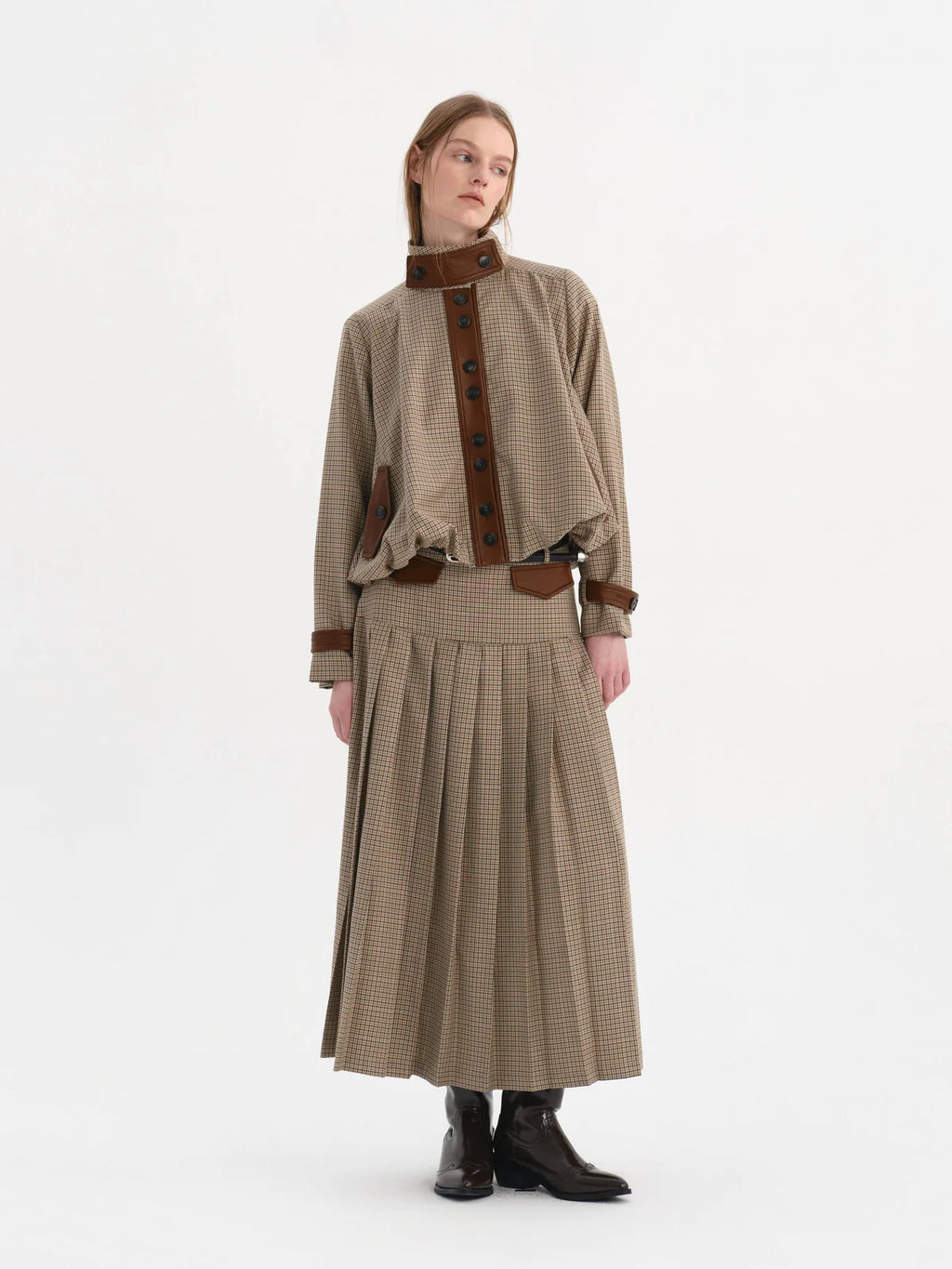 Claudia Check Skirt Khaki