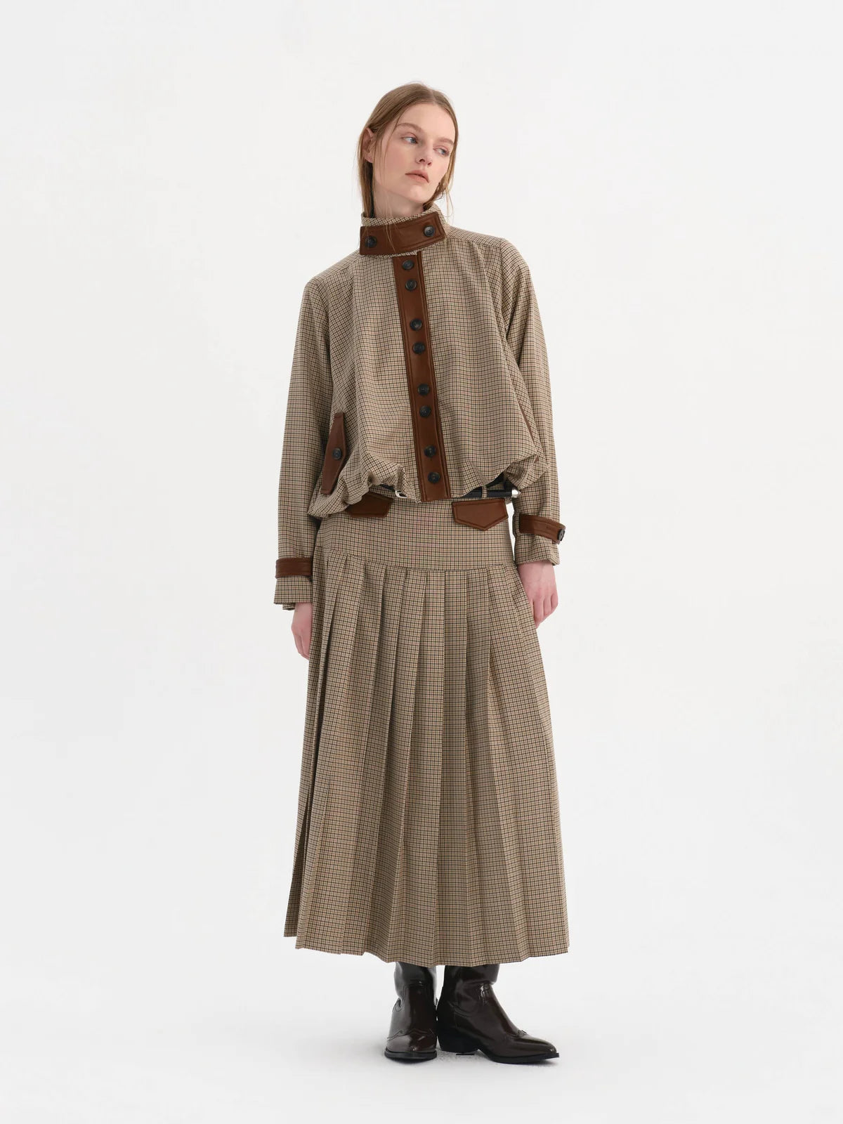 Claudia Check Skirt Khaki