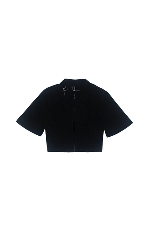 DENIM ZIP-UP CROPPED SHIRT