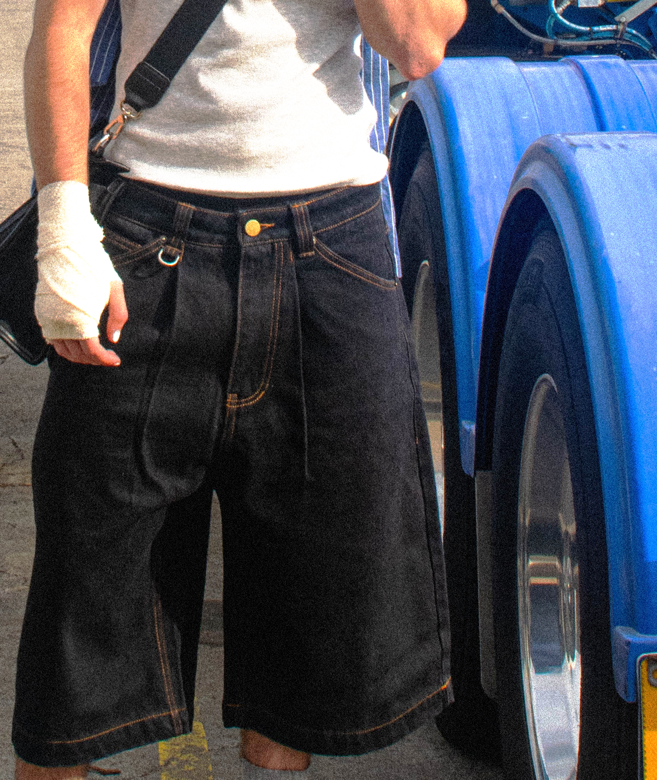 Black Tobacco Pleated Denim Shorts