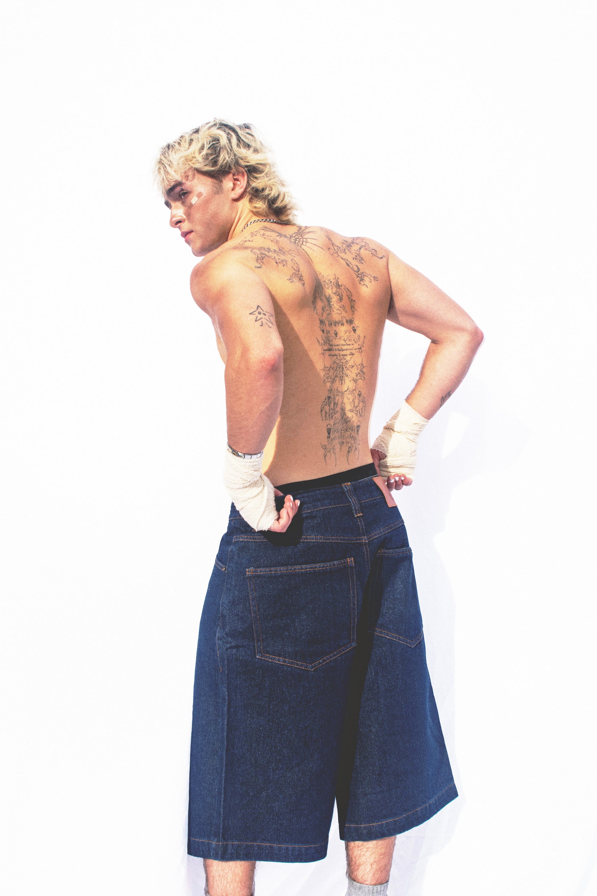 Blue Tobacco Pleated Denim Shorts