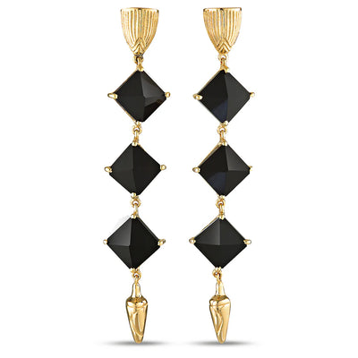 Black Onyx Fortuna Earrings Gold
