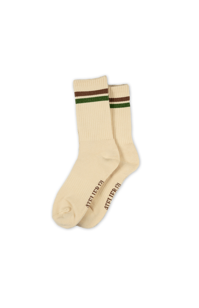 Oatmeal Stripe Crew Socks