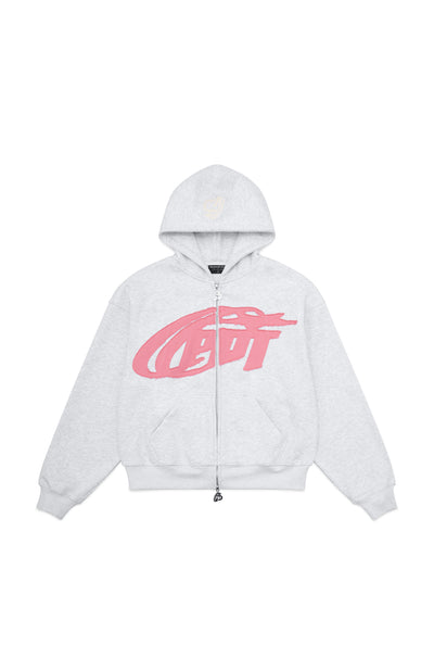 Pink Patch Zip Up Hoodie