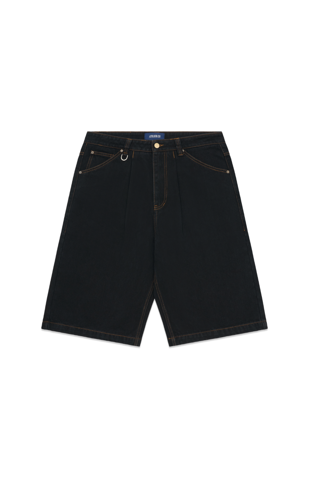 Black Tobacco Pleated Denim Shorts