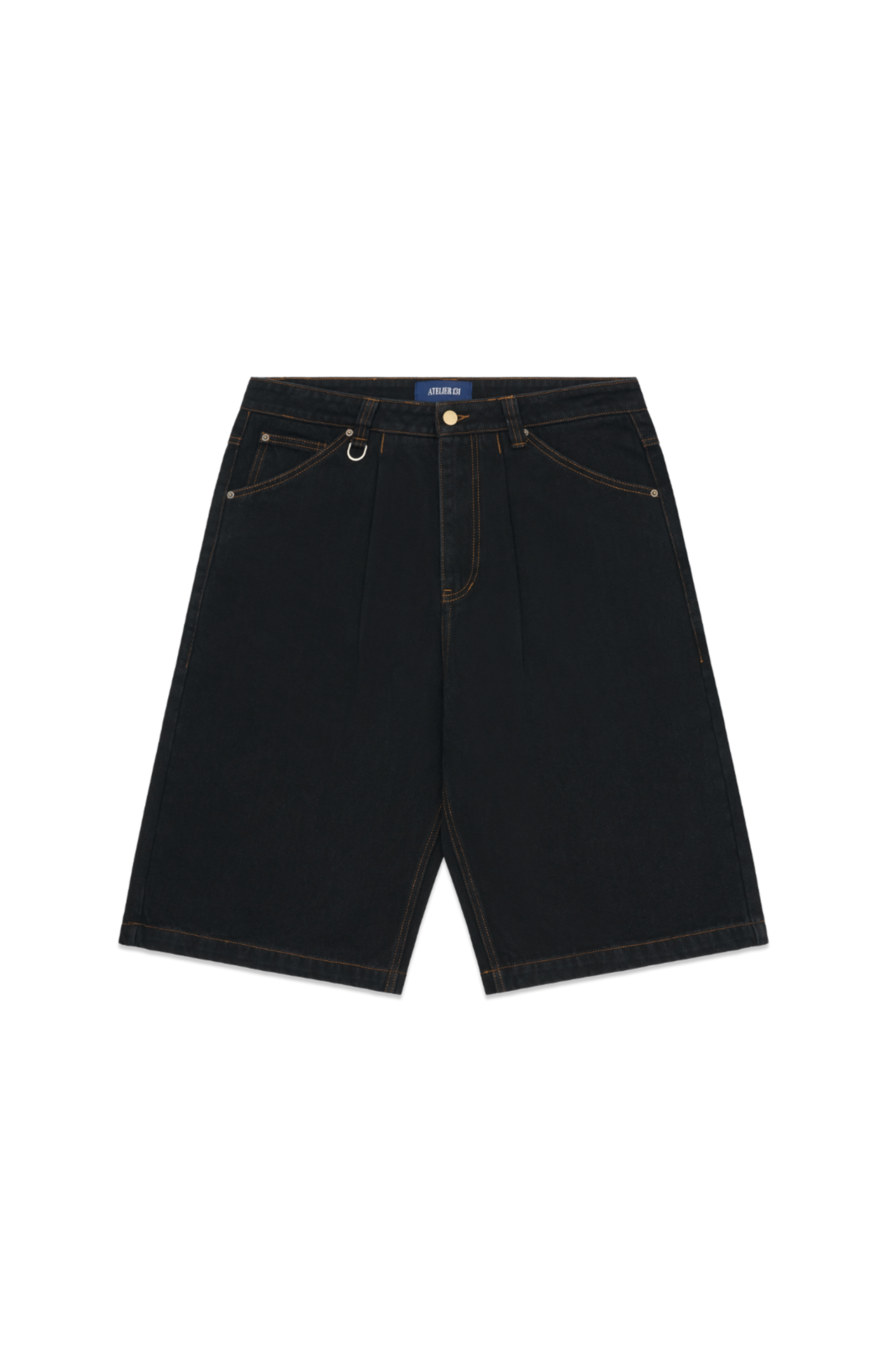 Black Tobacco Pleated Denim Shorts