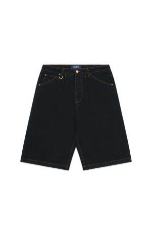 Black Tobacco Pleated Denim Shorts