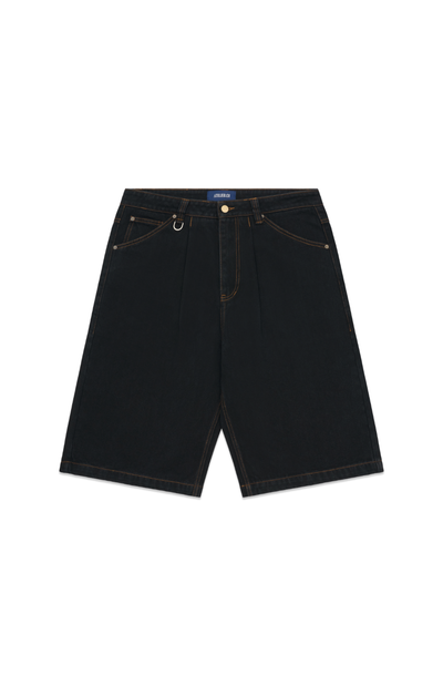 Black Tobacco Pleated Denim Shorts