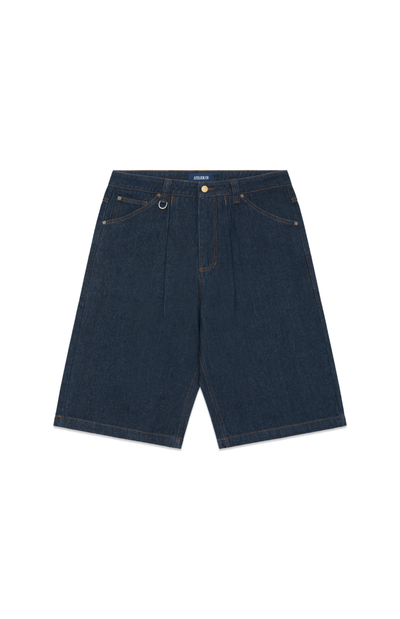 Blue Tobacco Pleated Denim Shorts