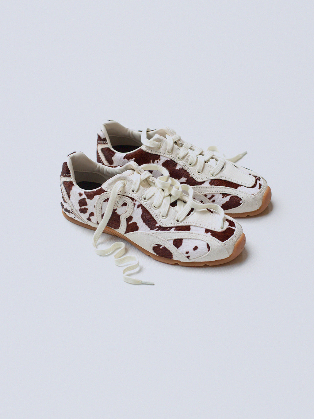 Object Suede Low-Top Sneakers Ivory / Espresso Cow Print
