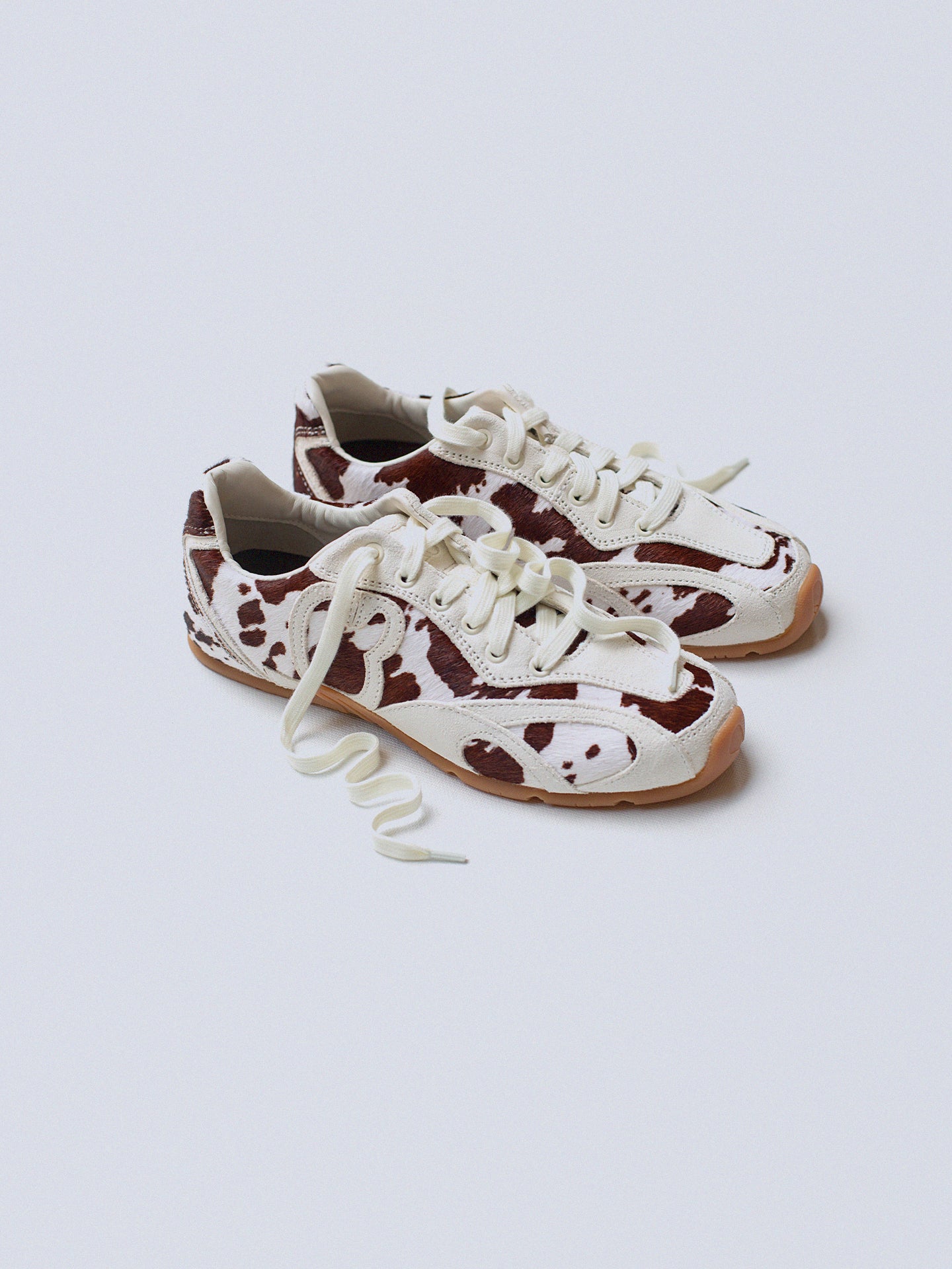 Object Suede Low-Top Sneakers Ivory / Espresso Cow Print