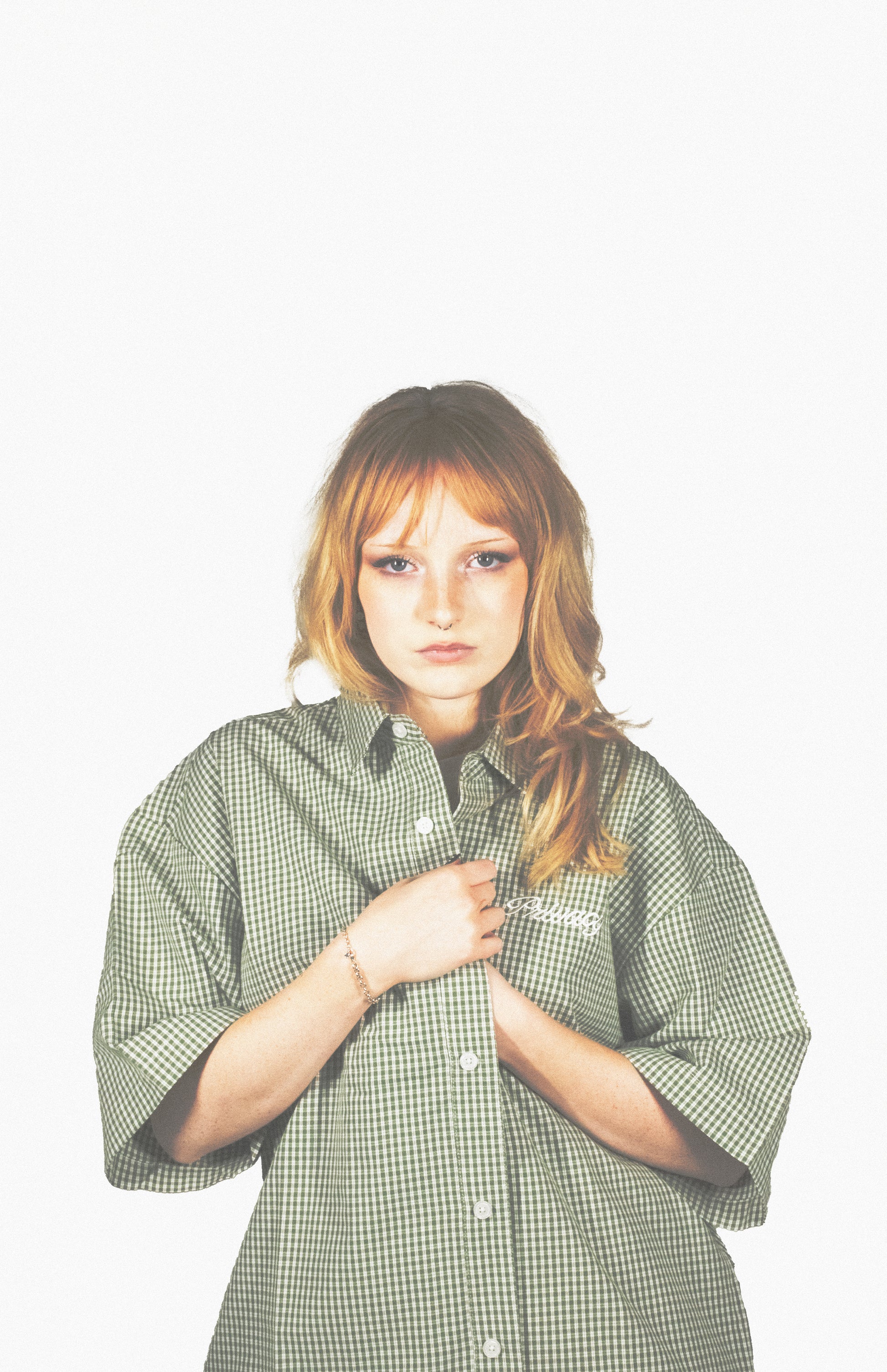 Sage Plaid Boxy Script Shirt