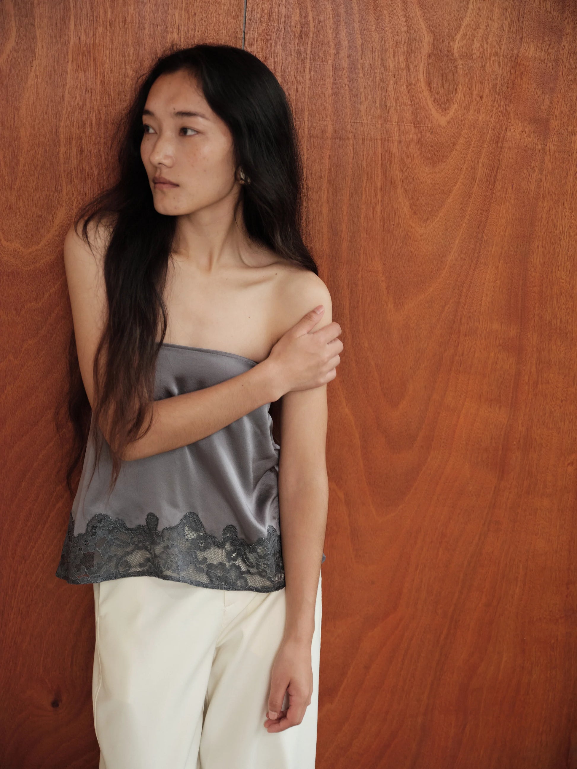 Infatuated Silk Mini Skirt Steel Haze
