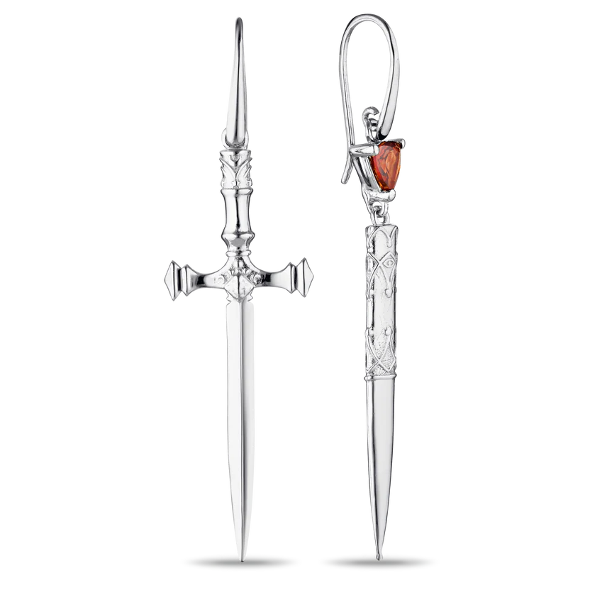 Dagger & Case Garnet Earrings Silver